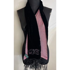 Lauren Ralph Lauren Black Velvet Pink Silk Lining Fringe Cut Out Details